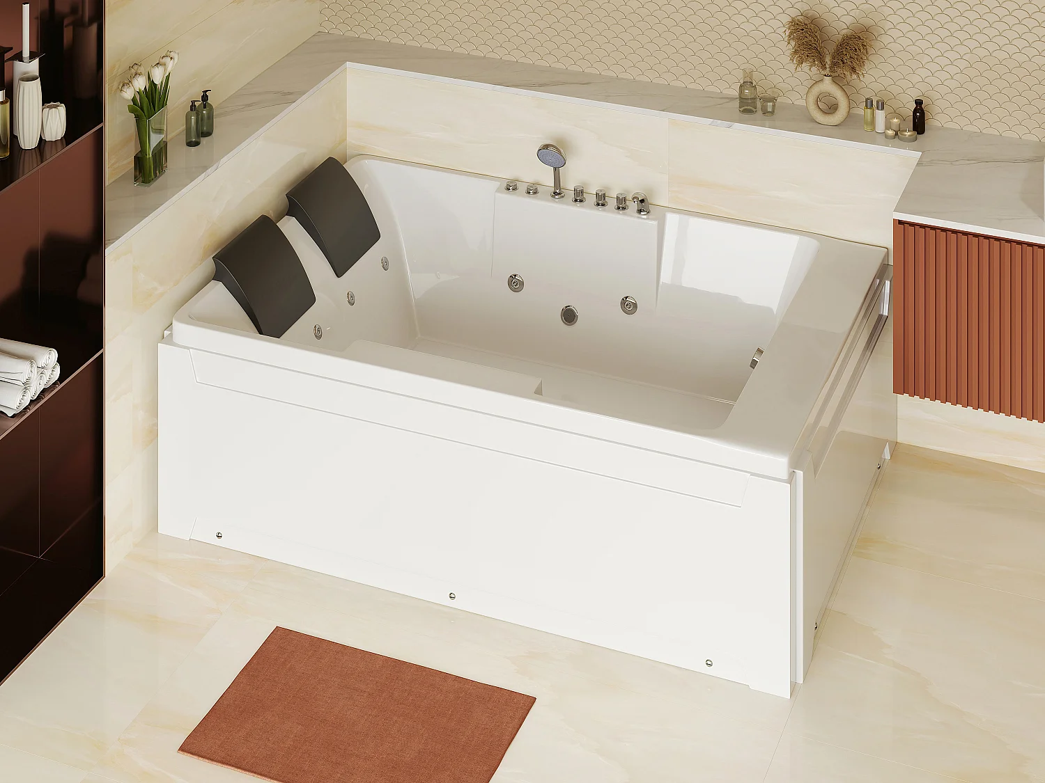 Baignoire balnéo - 2 places - 515 L - 182 x 122 x 62 cm - Angle gauche - THALASSA
