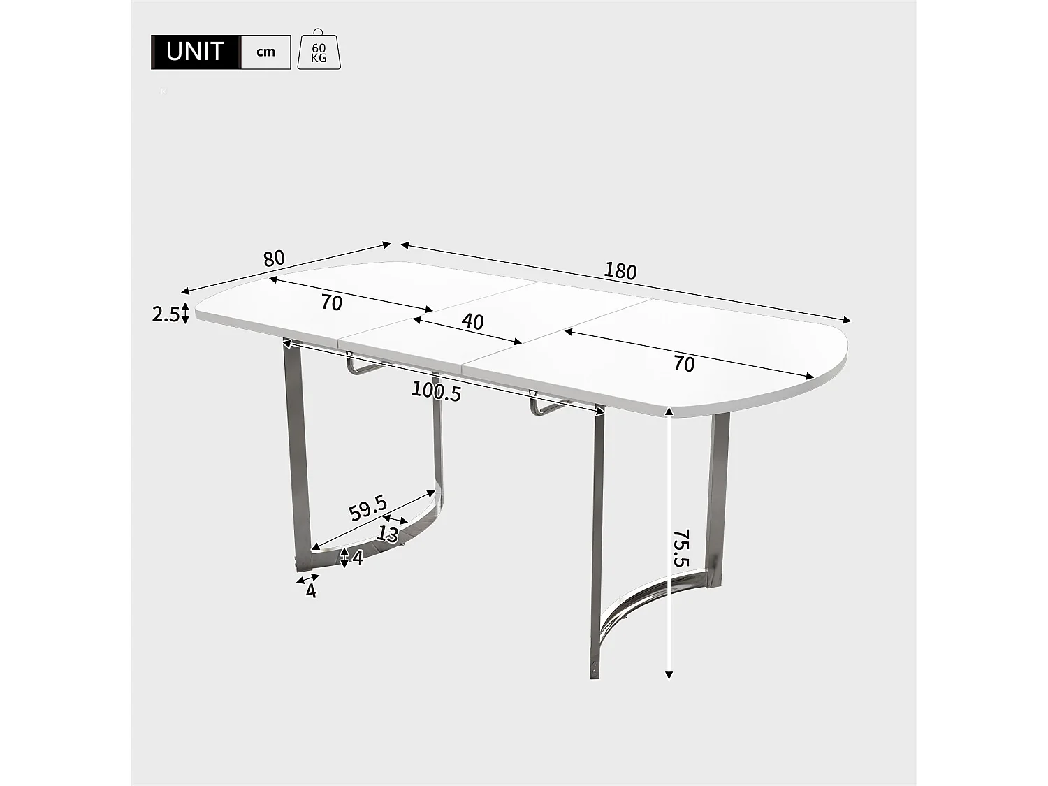 Uitschuifbare eettafel voor 4 tot 6 personen in MDF - 140/180 x 80 cm - Wit