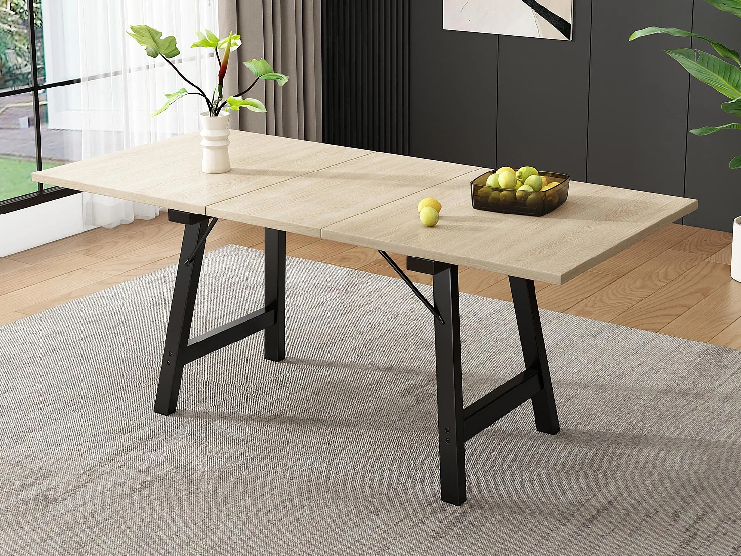Table à manger extensible en MDF - 140/180 x 80 cm - adaptée pour 4 à 6 personnes - Naturel