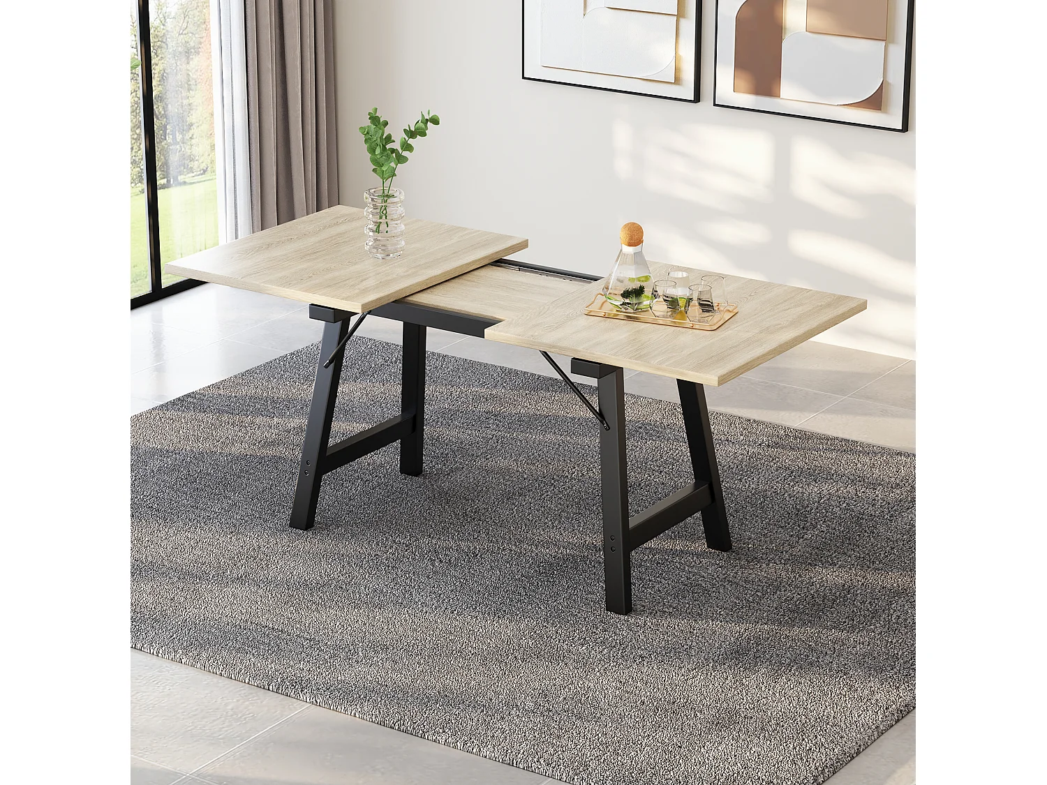 Table à manger extensible en MDF - 140/180 x 80 cm - adaptée pour 4 à 6 personnes - Naturel