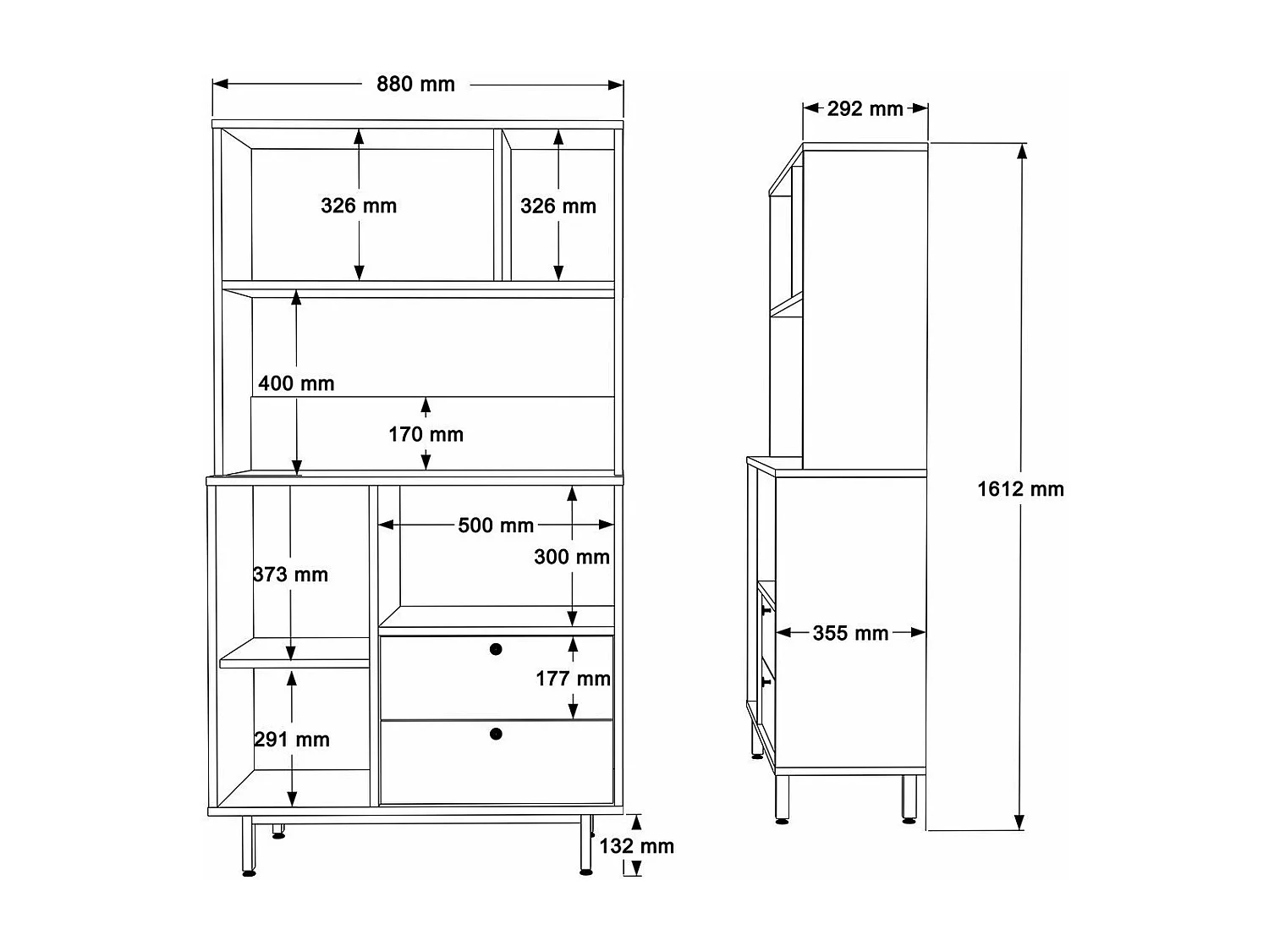 Meuble de rangement de cuisine 3 portes et 2 tiroirs H161,2 cm - ODE