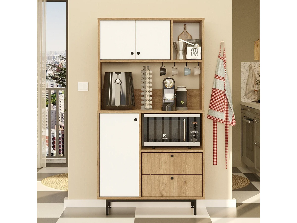 Meuble de rangement de cuisine 3 portes et 2 tiroirs H161,2 cm - ODE