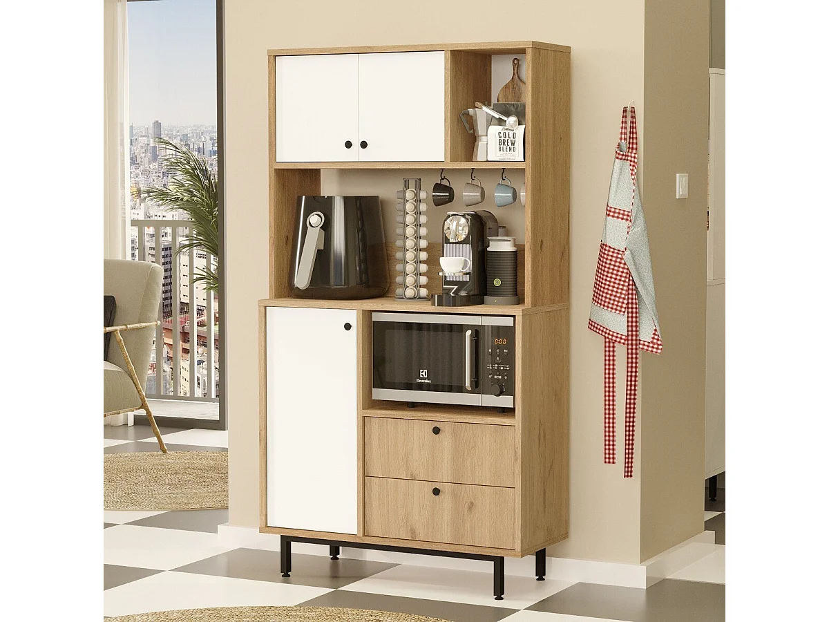 Meuble de rangement de cuisine 3 portes et 2 tiroirs H161,2 cm - ODE