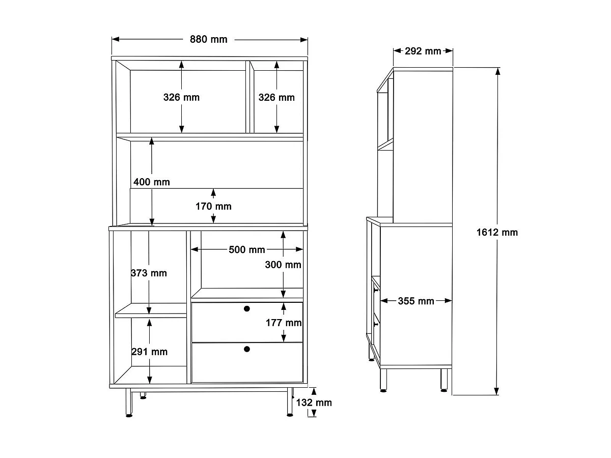 Meuble de rangement de cuisine 3 portes et 2 tiroirs H161,2 cm - ODE