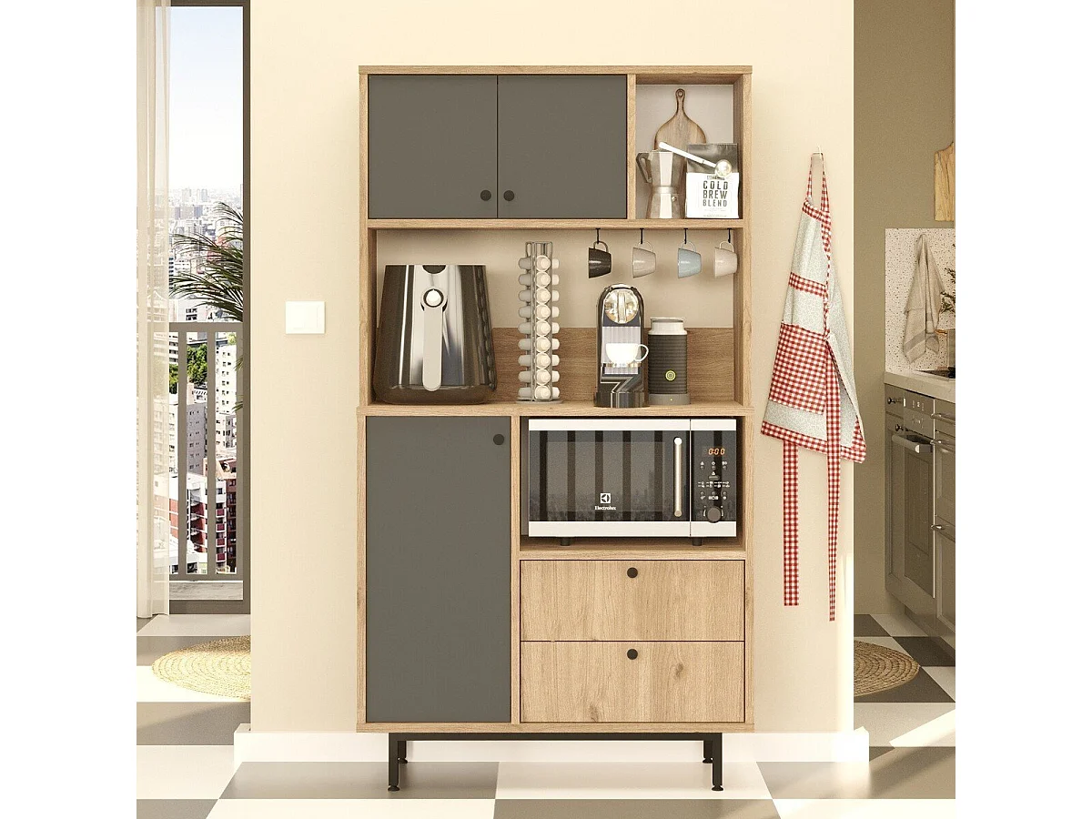 Meuble de rangement de cuisine 3 portes et 2 tiroirs H161,2 cm - ODE