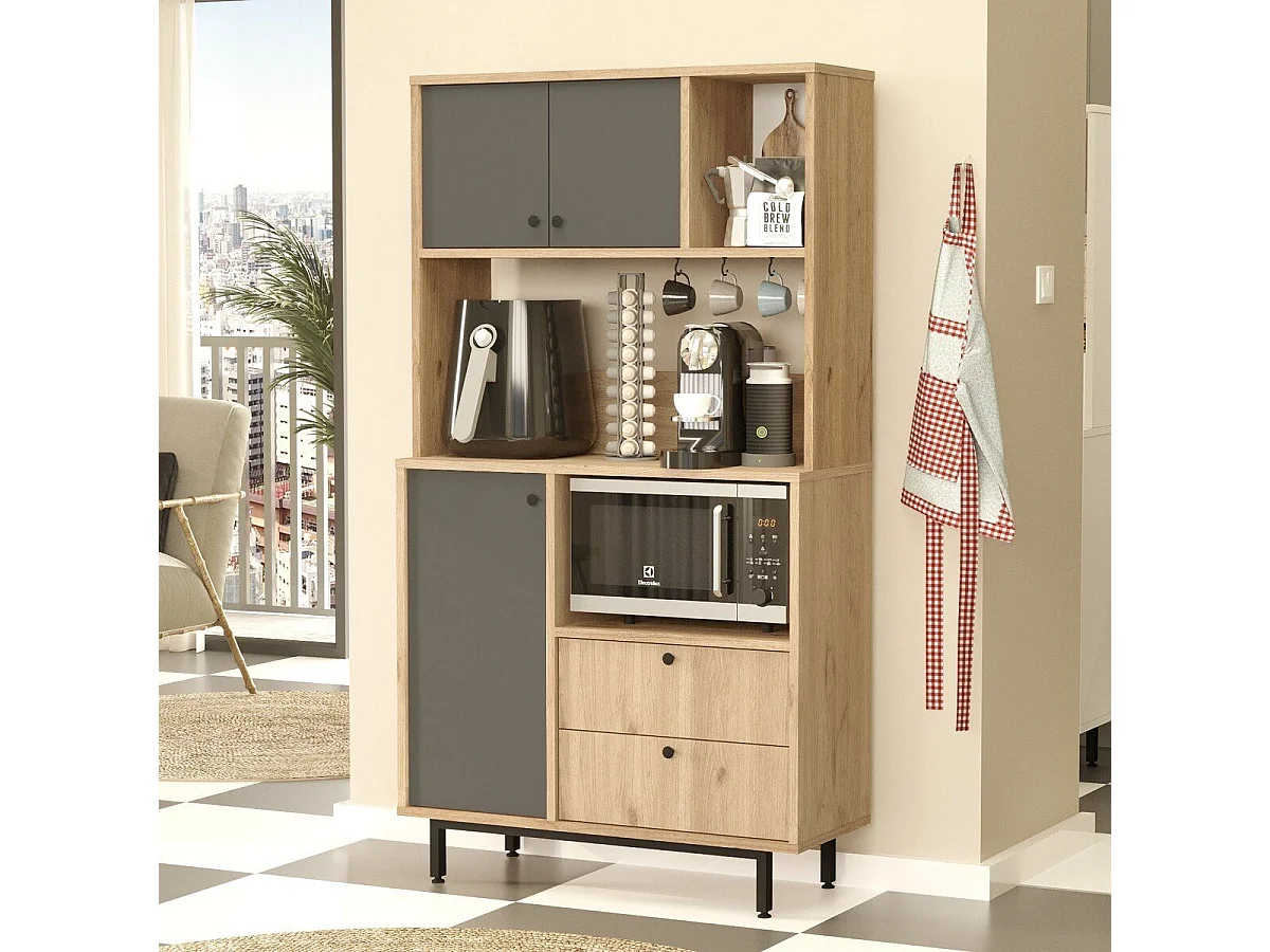 Meuble de rangement de cuisine 3 portes et 2 tiroirs H161,2 cm - ODE