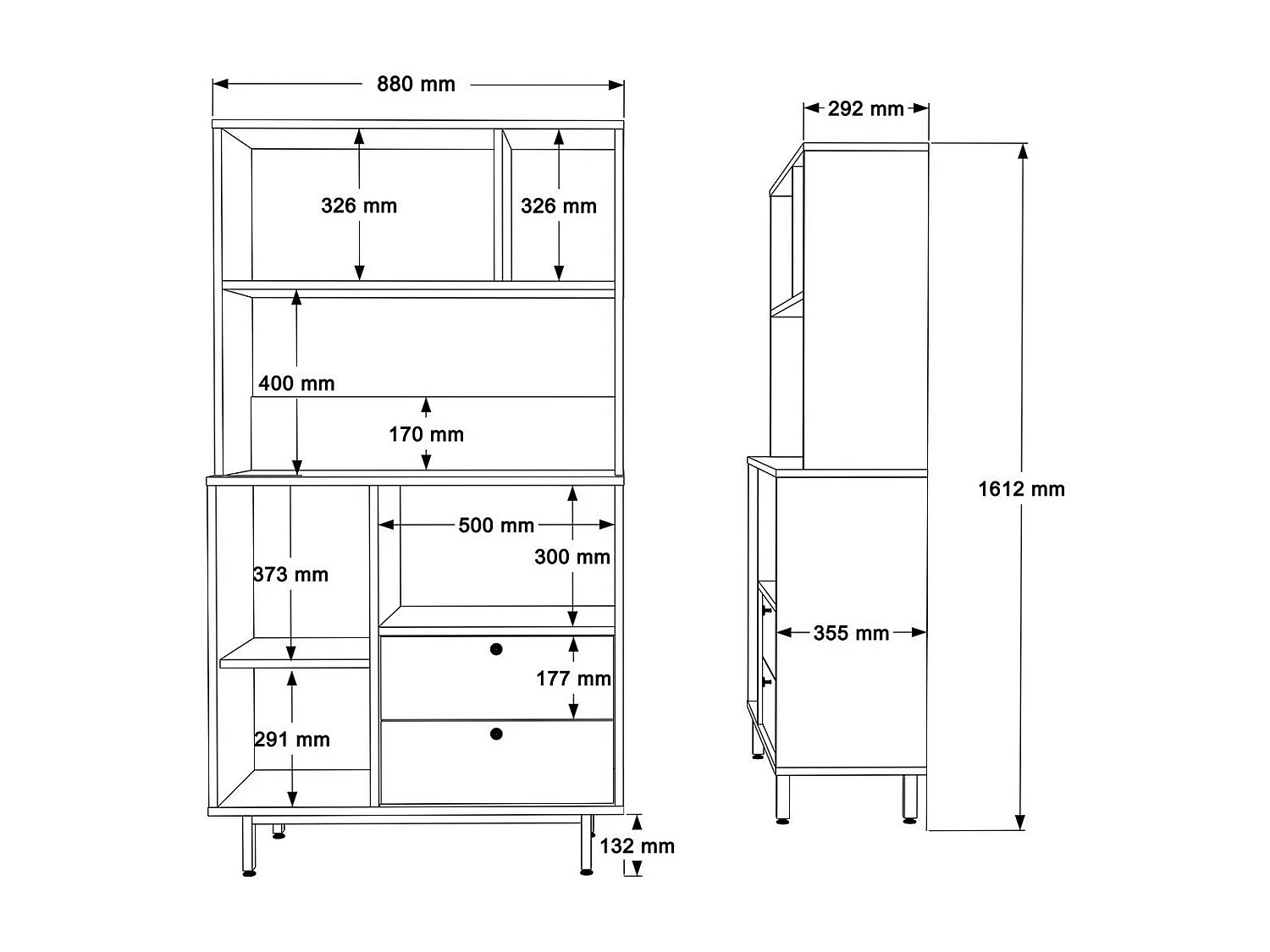 Meuble de rangement de cuisine 3 portes et 2 tiroirs H161,2 cm - ODE