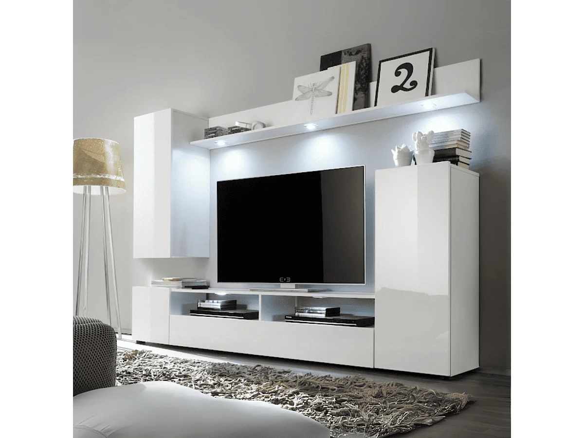 Ensemble TV complet façades blanc brillant - L201 cm