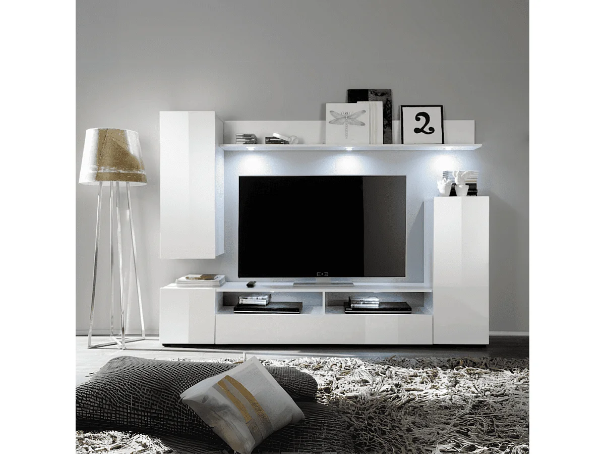 Ensemble TV complet façades blanc brillant - L201 cm