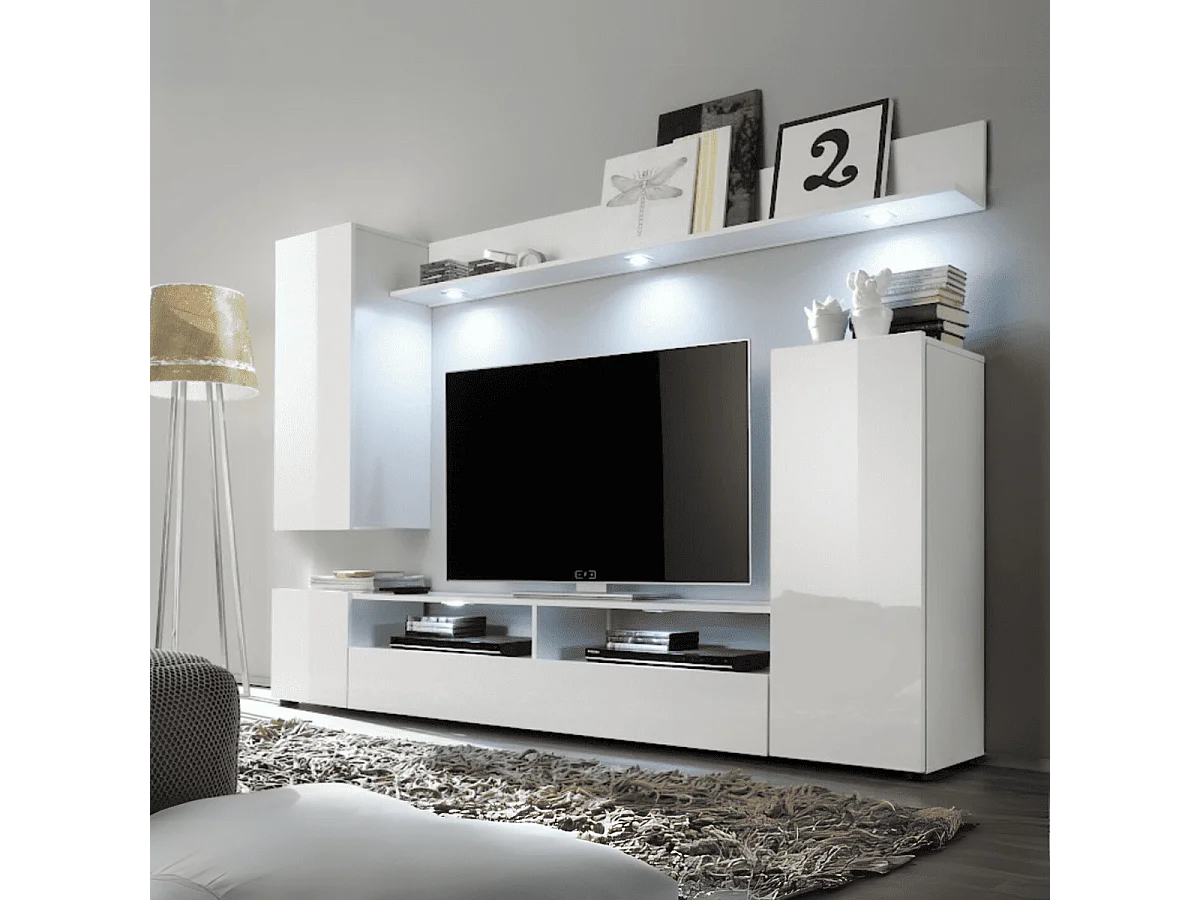 Ensemble TV complet façades blanc brillant - L201 cm