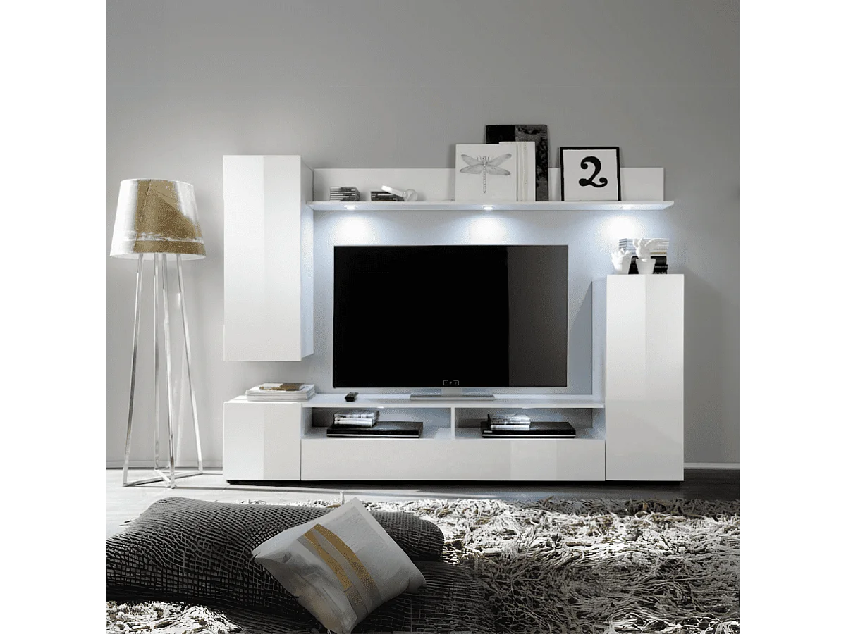 Ensemble TV complet façades blanc brillant - L201 cm