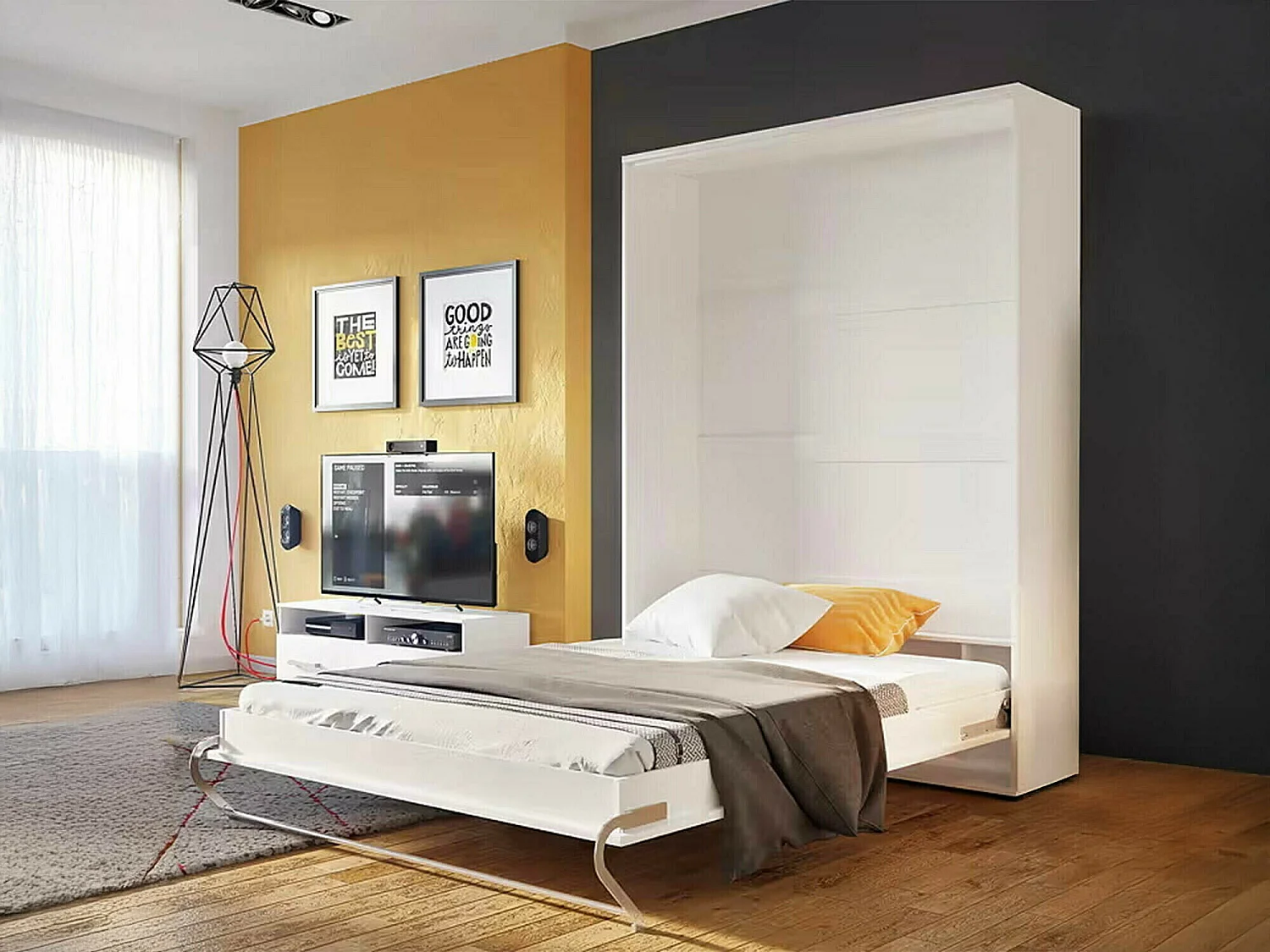 Cama c/armário vertical AMBIHOME TANDOM  I - Branco Brilhante, 120x200cm
