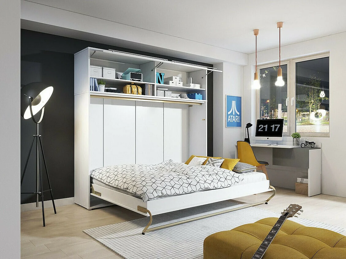 Cama c/armário horizontal AMBIHOME TANDOM - Branco Brilhante, 120x200cm