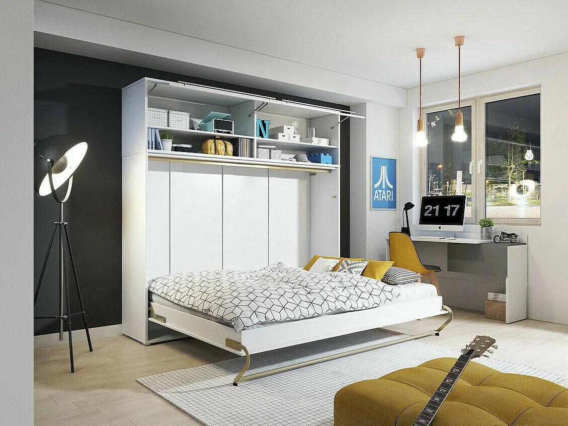 Cama c/armário horizontal AMBIHOME TANDOM - Branco Brilhante, 140x200cm