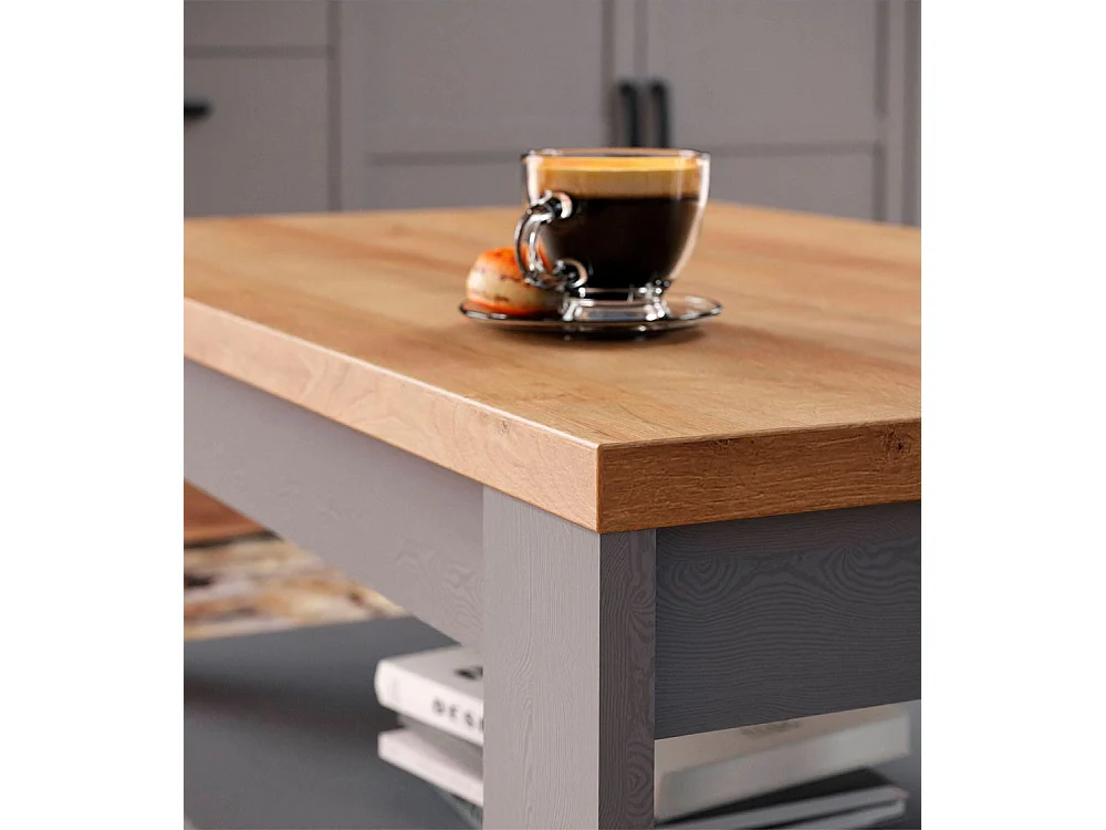 Mesa de centro de 46x100x60 cm con tablero superior de roble y patas en color gris Odin