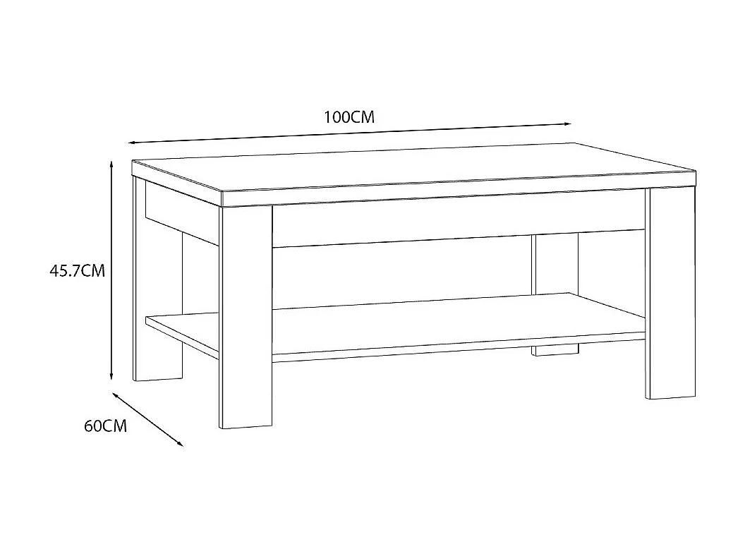 Mesa de centro de 46x100x60 cm con tablero superior de roble y patas en color gris Odin