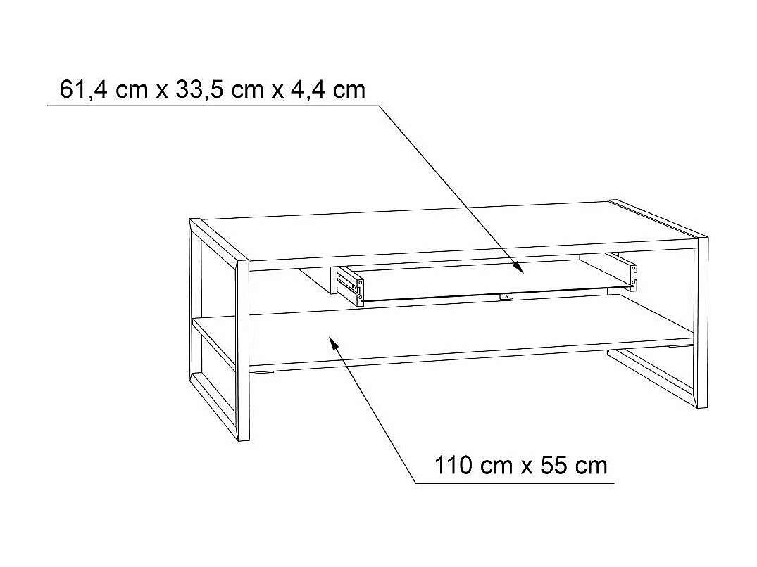 Mesa de centro de 40x110x60 cm con sobre de madera color beige con almacenamiento Frank