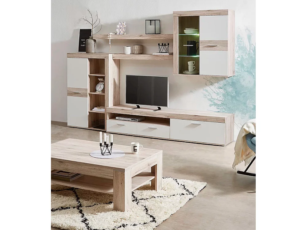 Mesa de centro auxiliar para salón de 43x120x75 cm con almacenaje en color beige Kevin