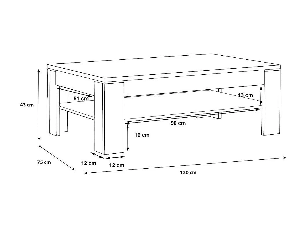 Mesa de centro auxiliar para salón de 43x120x75 cm con almacenaje en color beige Kevin