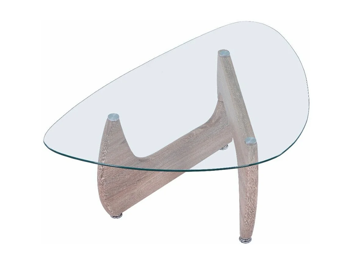 Mesa de centro de 40x110x70 cm con sobre ovalado de cristal y patas en acabado roble Lucy