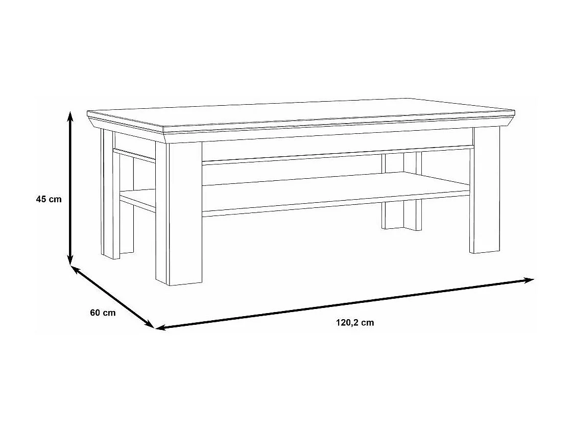 Mesa de centro de 45x120x60 cm en madera de color blanco de diseño rústico moderno Karen