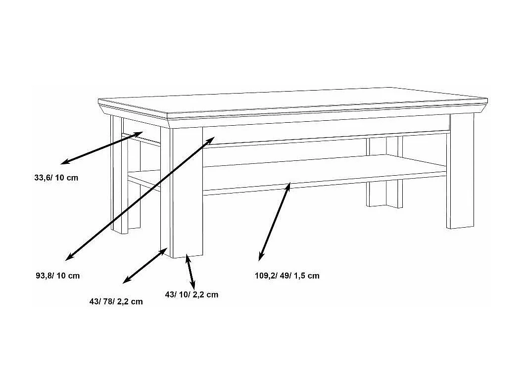 Mesa de centro de 45x120x60 cm en madera de color blanco de diseño rústico moderno Karen