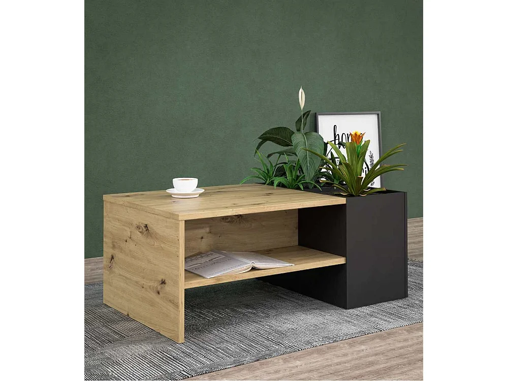 Mesa de centro auxiliar de salón de 44x110x65 cm de estilo industrial con almacenaje Aoki