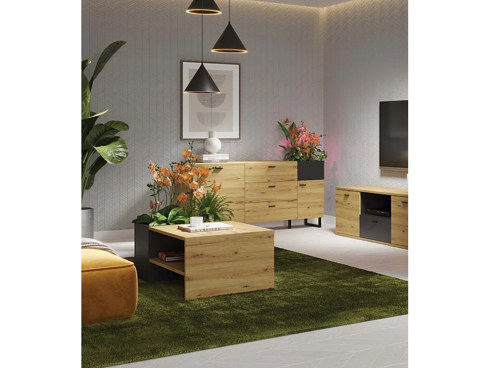 Mesa de centro auxiliar de salón de 44x110x65 cm de estilo industrial con almacenaje Aoki