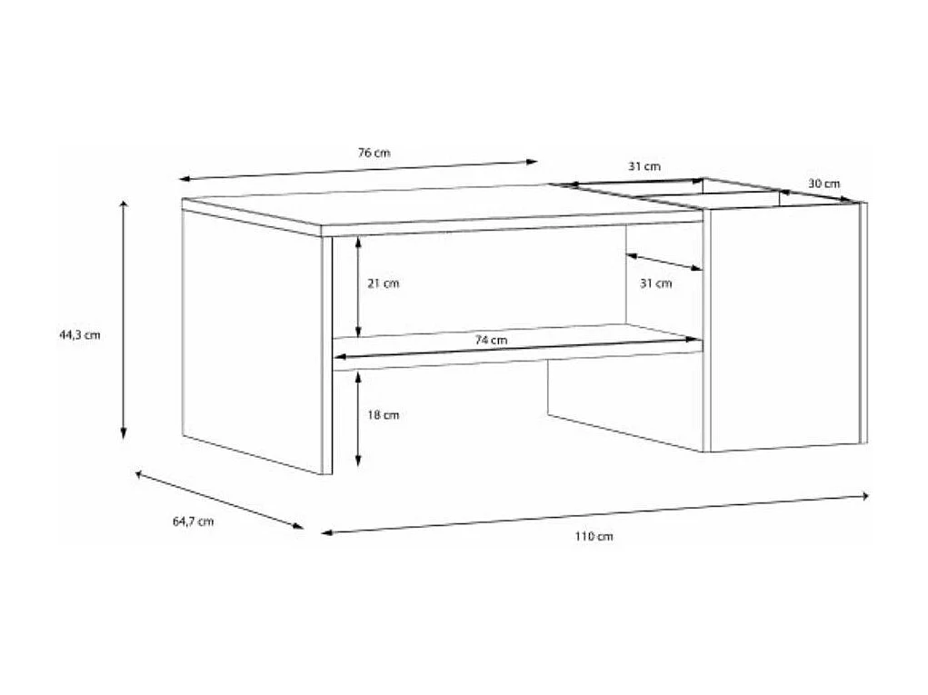 Mesa de centro auxiliar de salón de 44x110x65 cm de estilo industrial con almacenaje Aoki