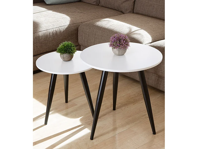 Set de 2 mesitas auxiliares redondas de 52-42x50-40x50-40 cm en color blanco Dandi