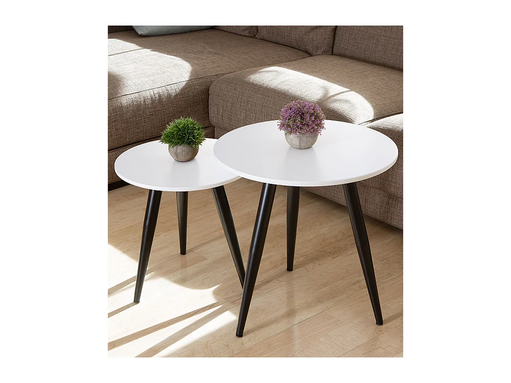 Set de 2 mesitas auxiliares redondas de 52-42x50-40x50-40 cm en color blanco Dandi