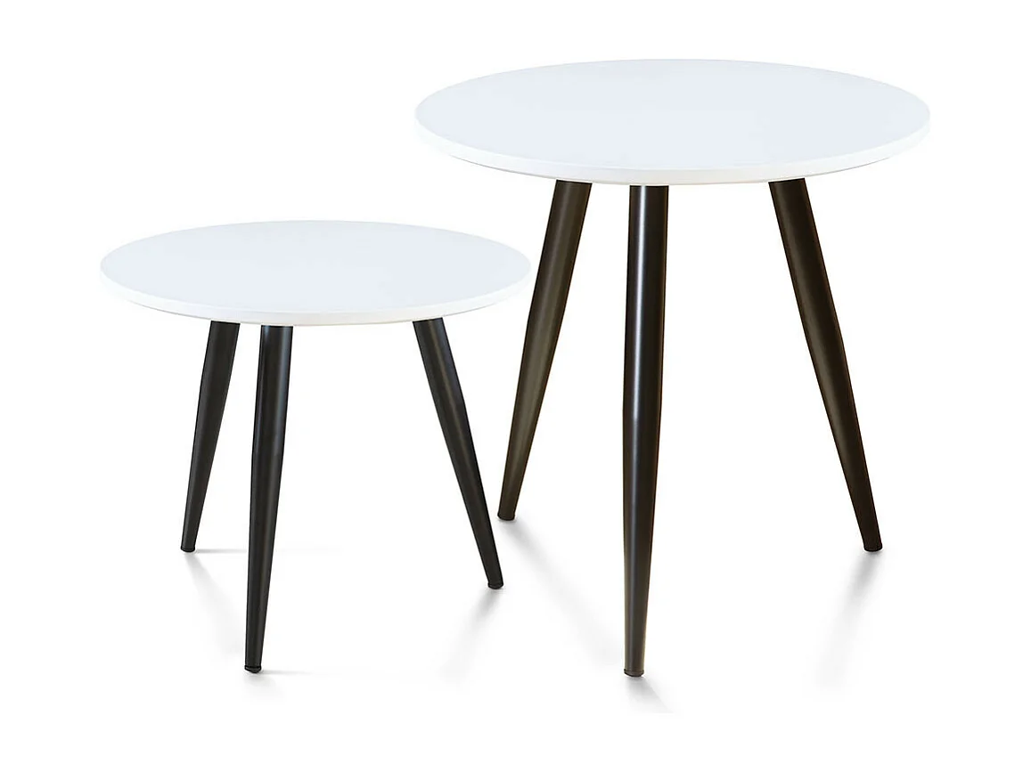 Set de 2 mesitas auxiliares redondas de 52-42x50-40x50-40 cm en color blanco Dandi
