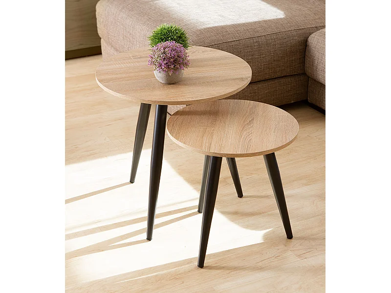 Set de 2 mesitas auxiliares redondas de 52-42x50-40x50-40 cm en color beige Dandi