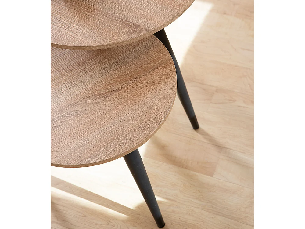 Set de 2 mesitas auxiliares redondas de 52-42x50-40x50-40 cm en color beige Dandi