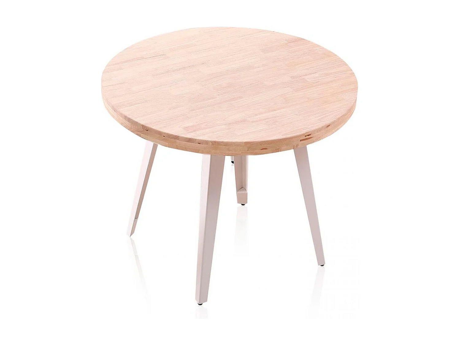 Mesa de comedor o cocina redonda de 76x100x100 cm en color beige y patas blancas Skadi