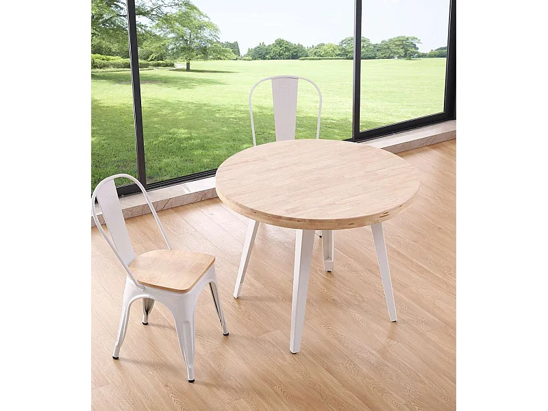 Mesa de comedor o cocina redonda de 76x100x100 cm en color beige y patas blancas Skadi