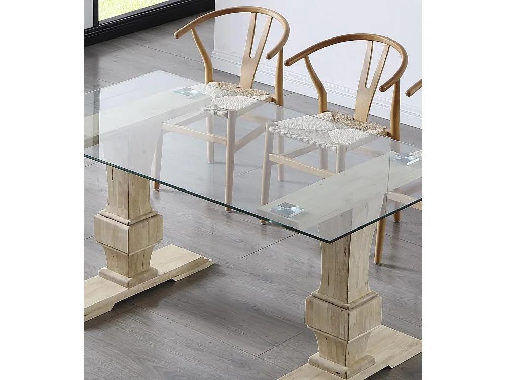 Mesa de comedor de cristal de 76x160x90 cm con patas de madera roble nordish Victoria