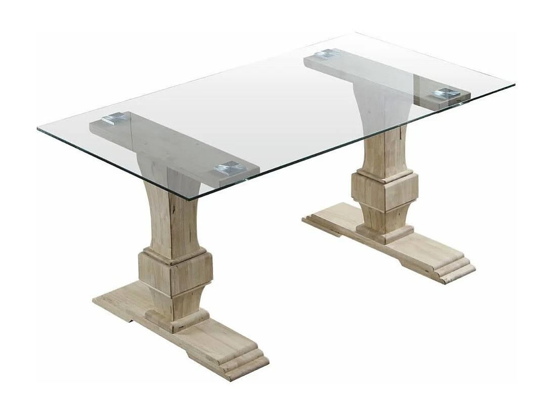 Mesa de comedor de cristal de 76x160x90 cm con patas de madera roble nordish Victoria