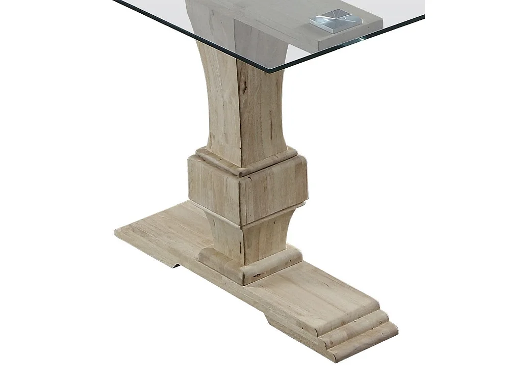 Mesa de comedor de cristal de 76x160x90 cm con patas de madera roble nordish Victoria