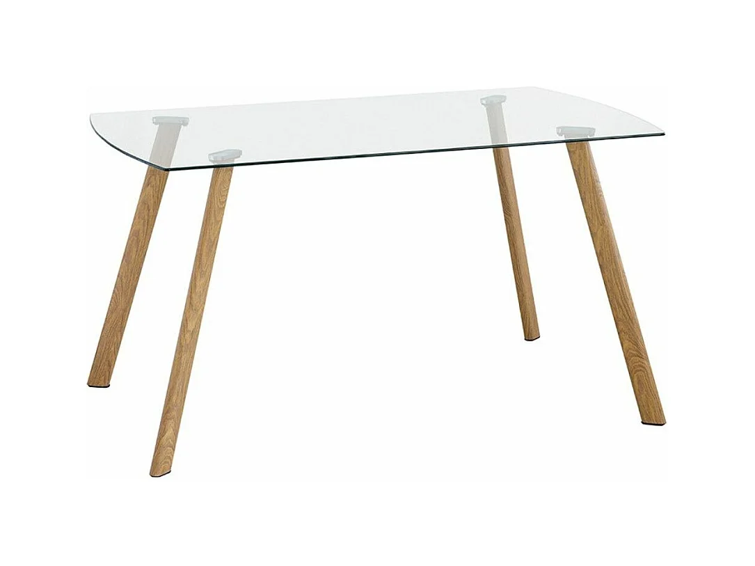 Mesa de comedor de cristal templado de 76x140x80 cm con patas metálicas color madera Reka