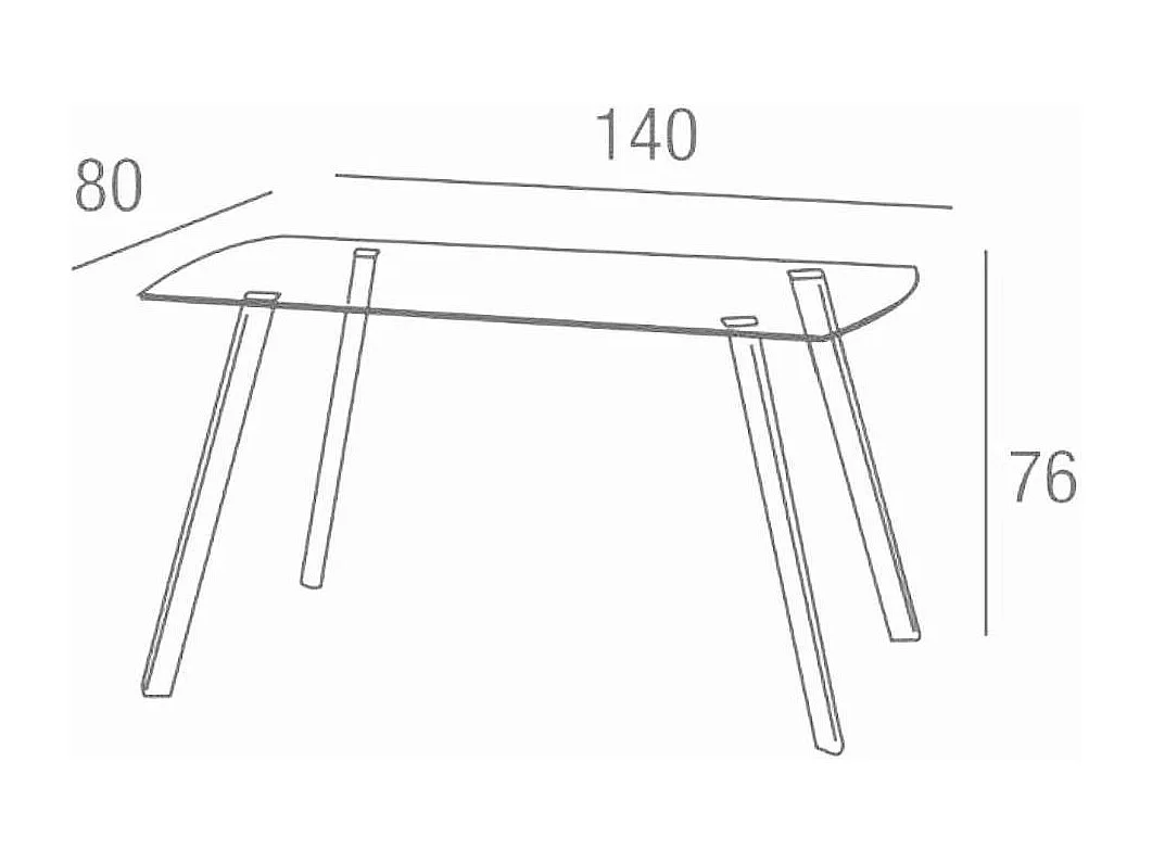 Mesa de comedor de cristal templado de 76x140x80 cm con patas metálicas color madera Reka