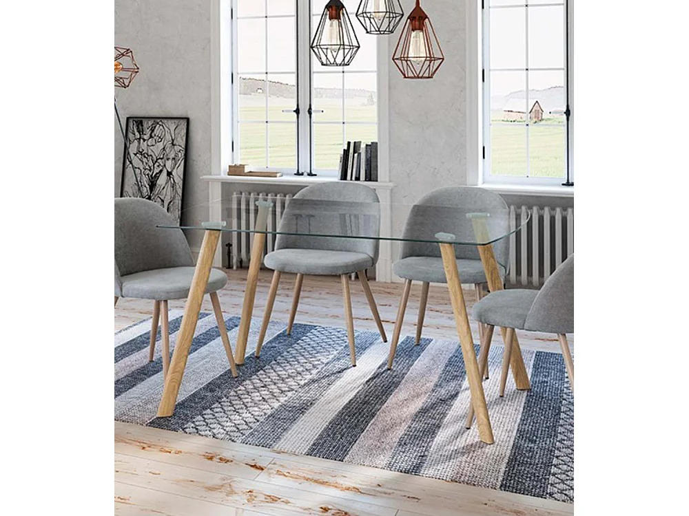 Mesa de comedor de cristal templado de 76x140x80 cm con patas metálicas color madera Reka
