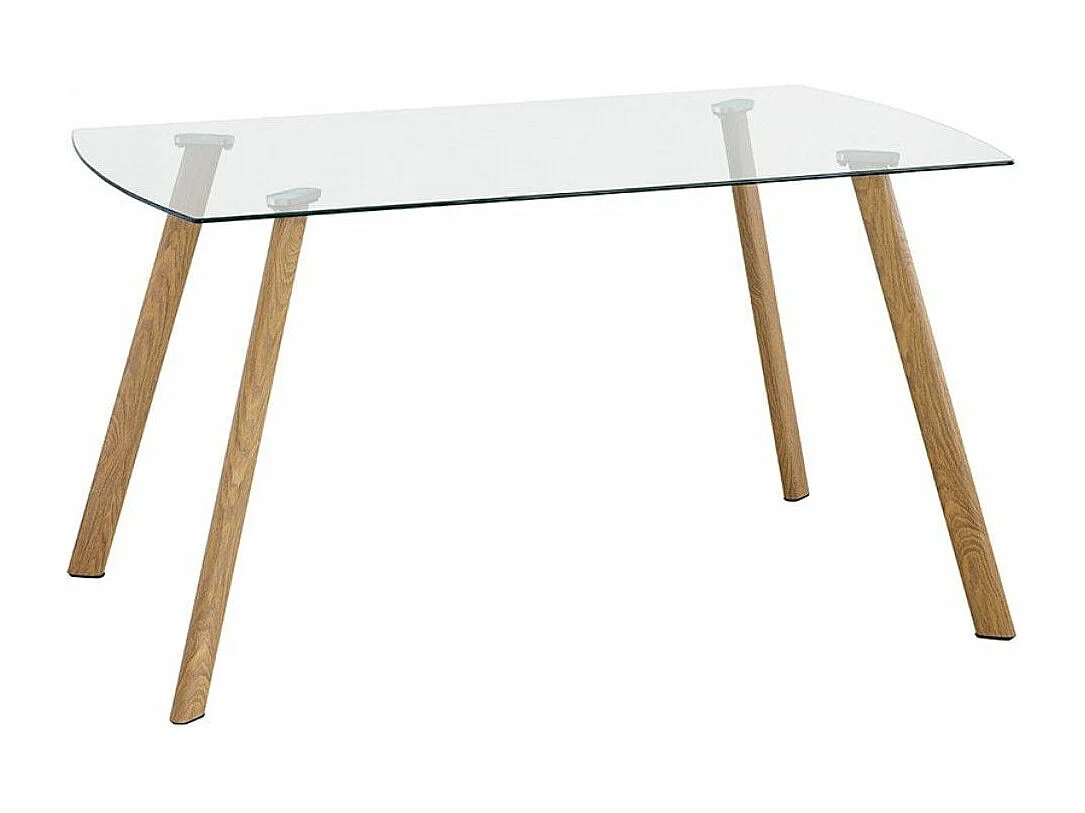 Mesa de comedor de cristal templado de 76x140x80 cm con patas metálicas color madera Reka