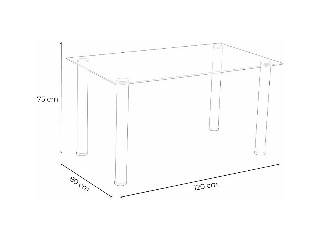 Mesa de cristal templado para cocina y comedor de 75x120x80 cm en color negro Leiden