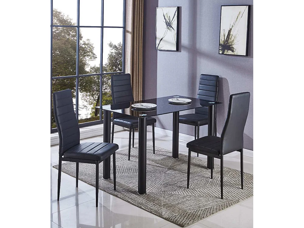 Mesa de cristal templado para cocina y comedor de 75x120x80 cm en color negro Leiden