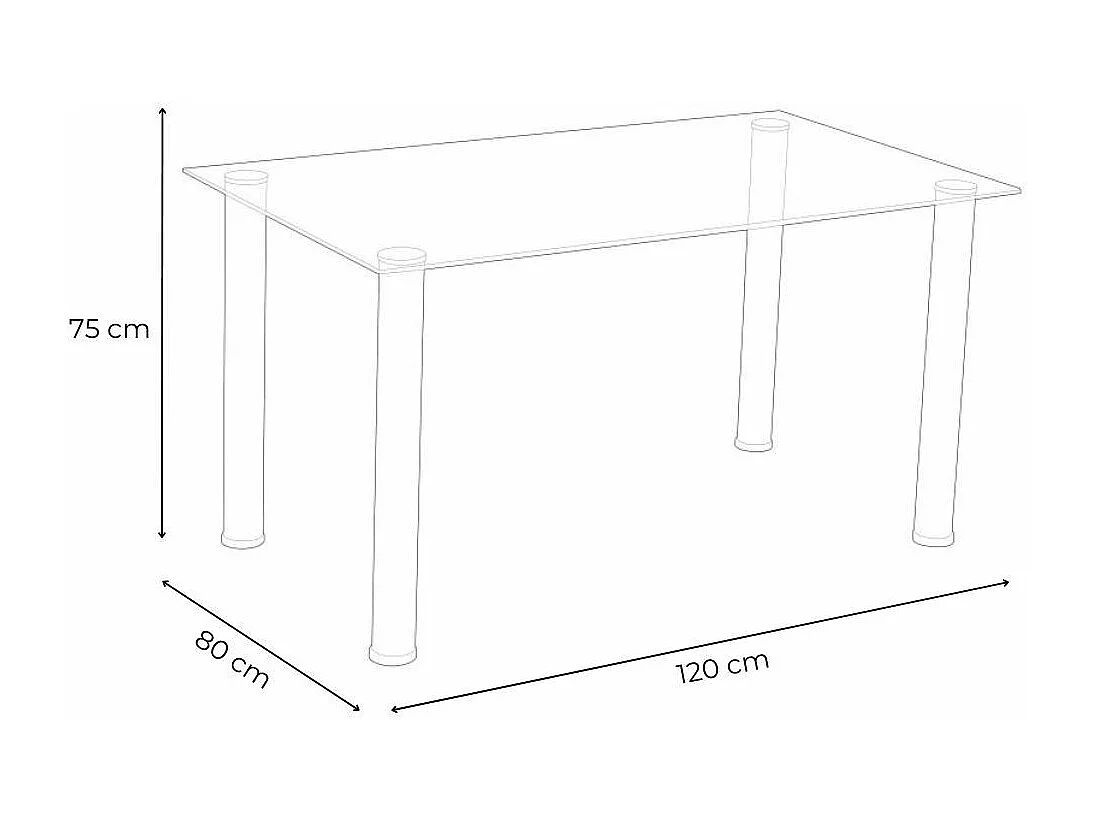 Mesa de cristal templado para cocina y comedor de 75x120x80 cm en color negro Leiden