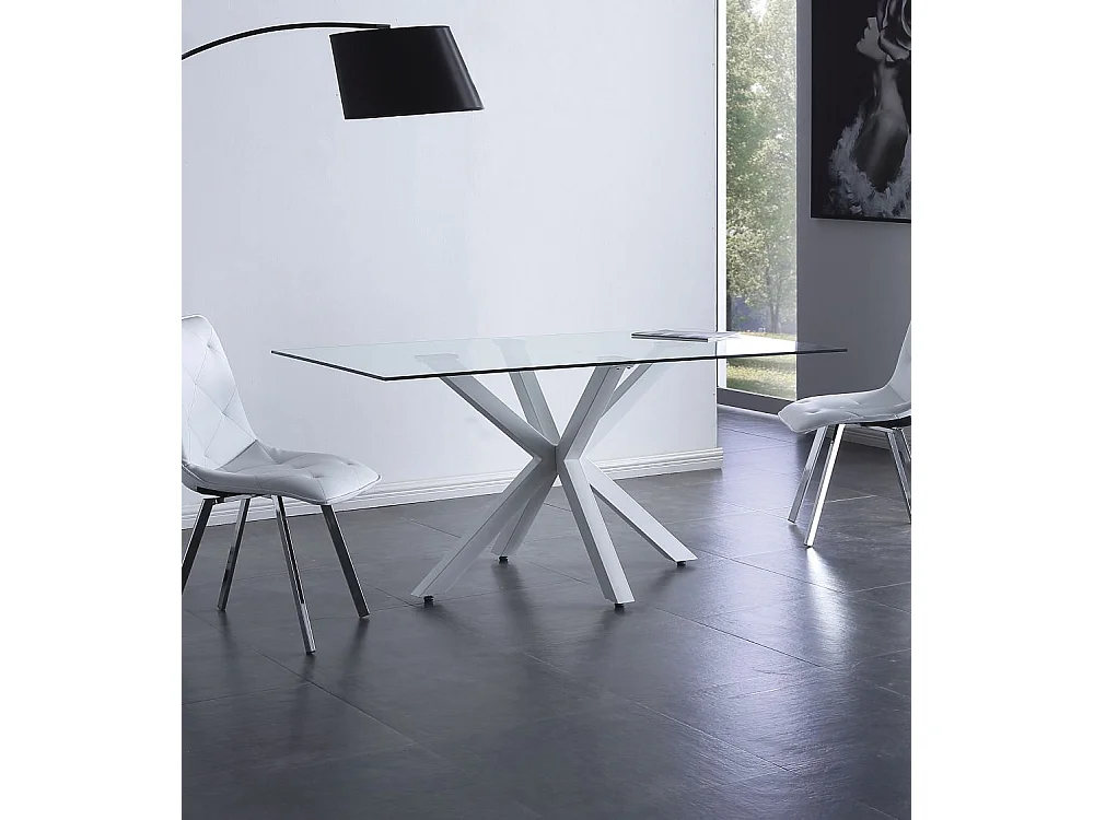 Mesa de comedor de cristal templado de 75x160x90 cm con patas en doble X en blanco Xian
