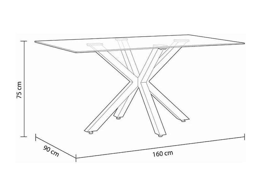 Mesa de comedor de cristal templado de 75x160x90 cm con patas en doble X en blanco Xian