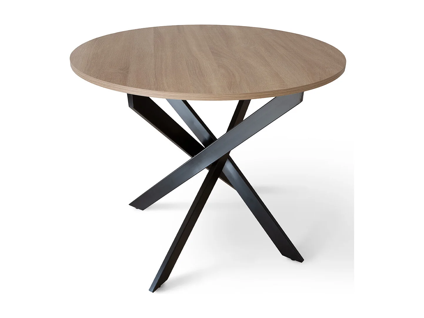 Mesa redonda de comedor o cocina de 75x90x90 cm con sobre en roble y patas negras Blake