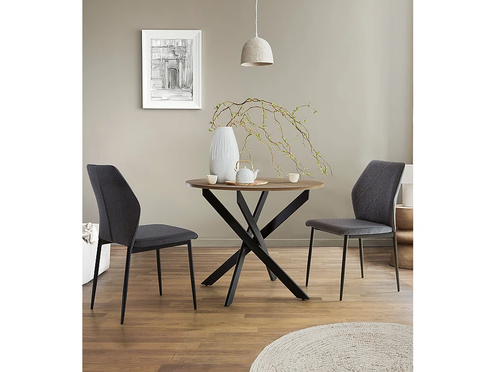 Mesa redonda de comedor o cocina de 75x90x90 cm con sobre en roble y patas negras Blake